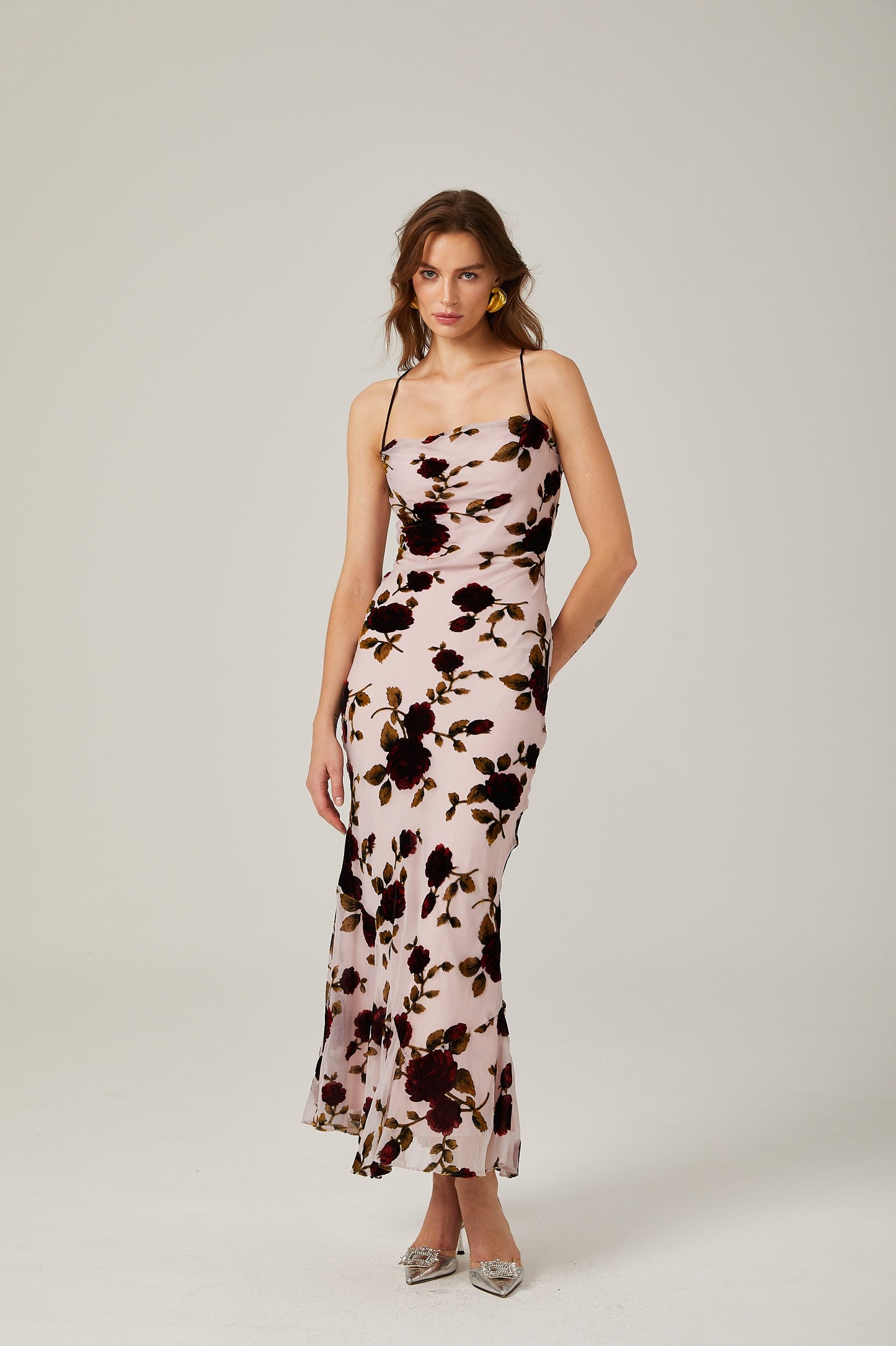 Lore gebloemde scoop-back maxi jurk