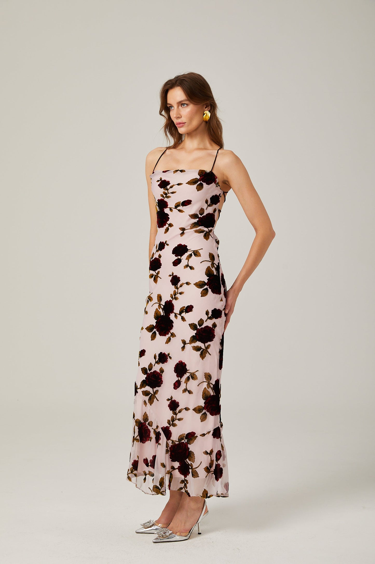 Lore gebloemde scoop-back maxi jurk