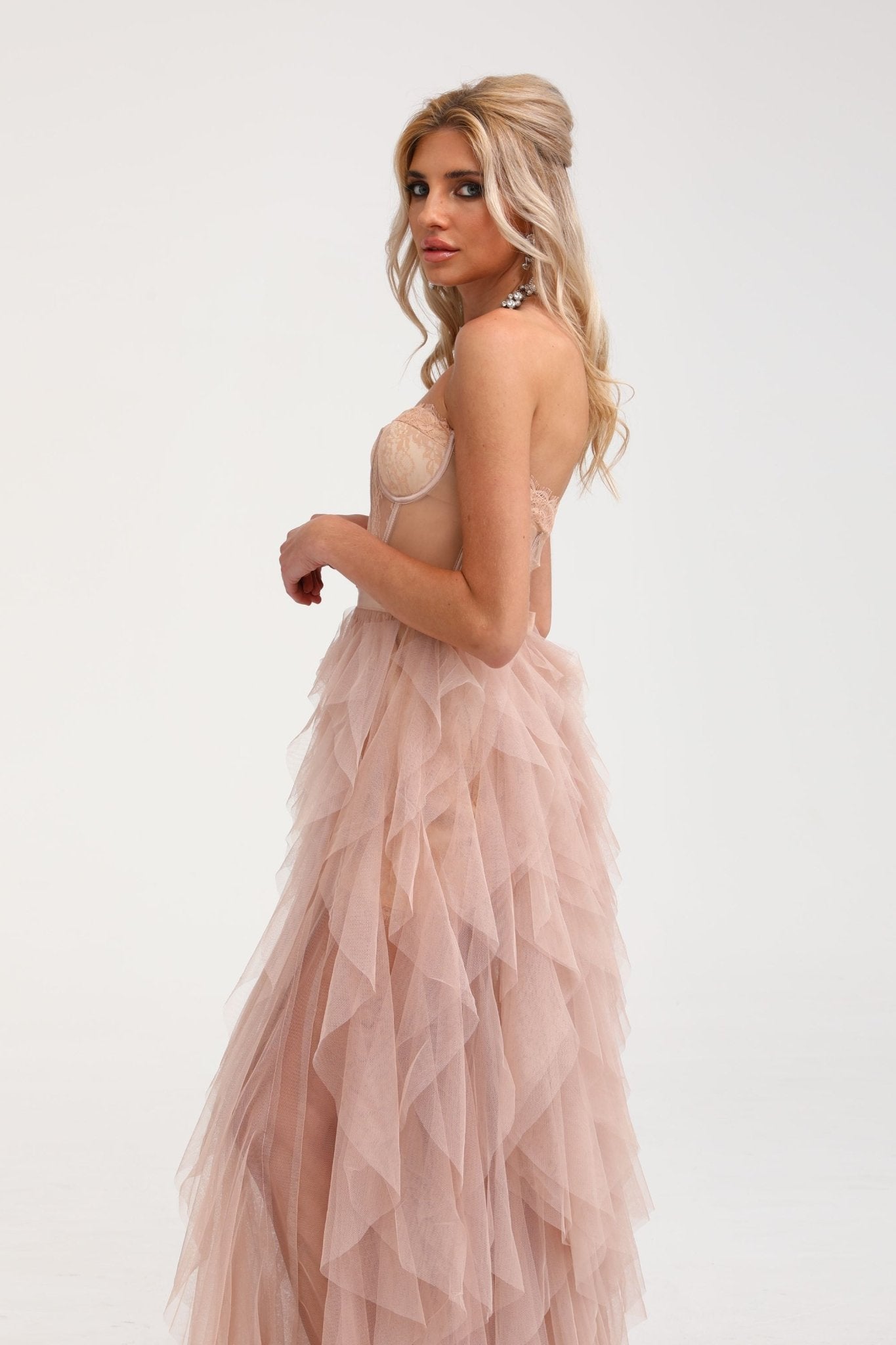 Eilís roze bustier mesh maxi jurk